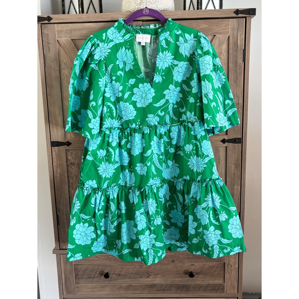 Sugarlips Womens Green Turquoise Floral Tiered Babydoll Mini Dress XS Short Slv